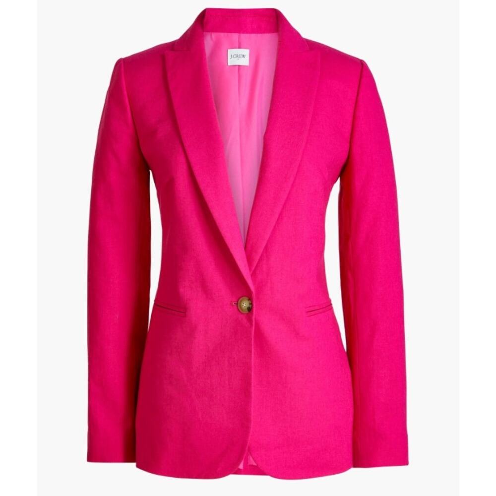 new J CREW hot pink Holland barbie fuchsia linen cotton single button blazer - Picture 1 of 8